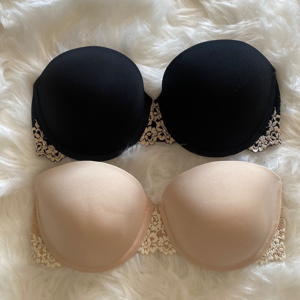 Lot 2 Wacoal Lace Strapless Push Up Bra Nude & Black 32D